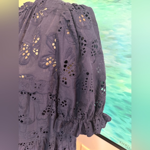 Kate Spade Butterfly Eyelit Dress Navy Size L - Picture 5 of 10